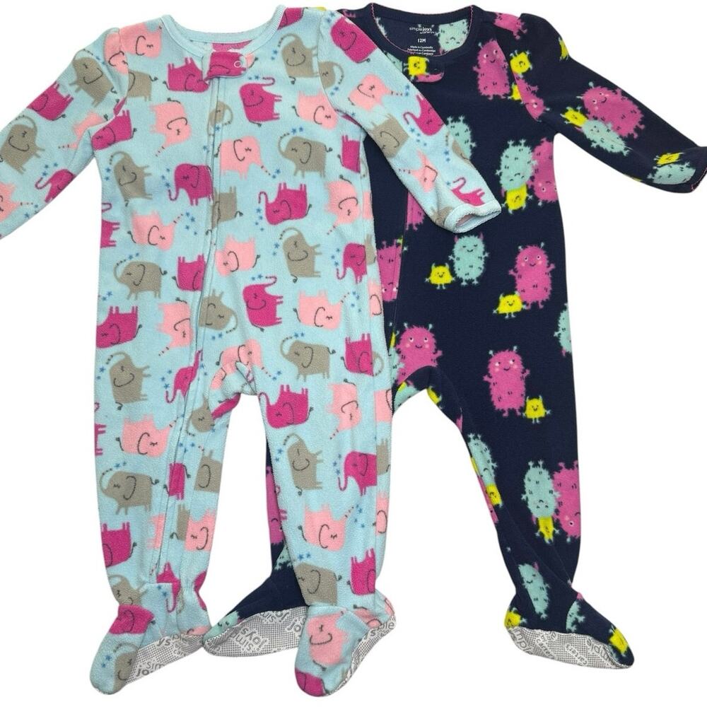 Carters Sleeper Pajamas Bundle Footie Fleece Elephant Blue Girl 12 Month